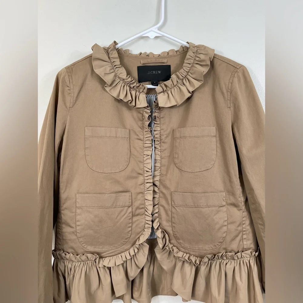 J.Crew Khaki Tan Ruffle Chino Jacket Cotton Casual Size 2 - Picture 5 of 14